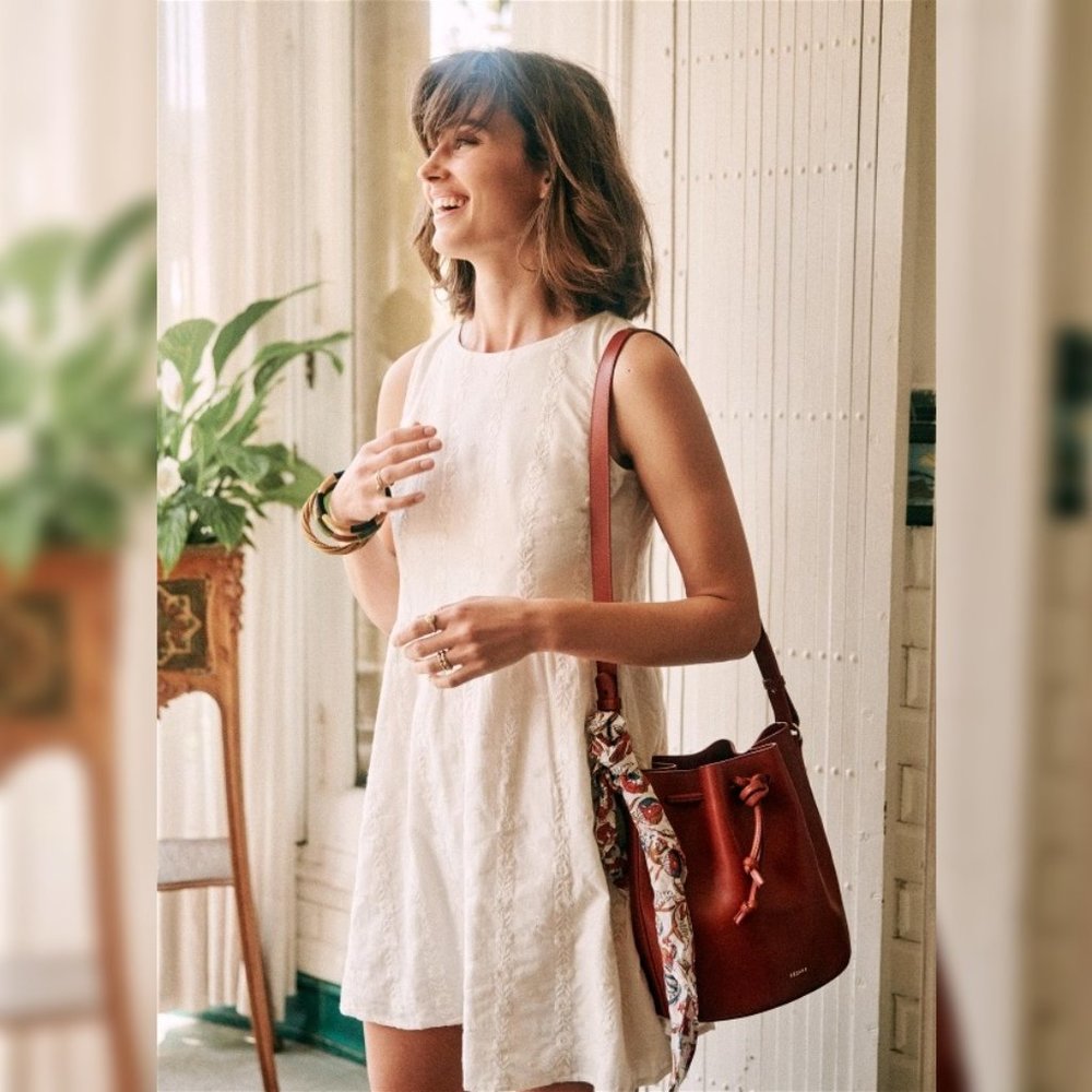 Sezane Robe Loulou Mini Dress XS 34 Women's Casual Embroidered Short NEW 29154